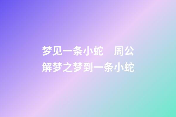 梦见一条小蛇　周公解梦之梦到一条小蛇